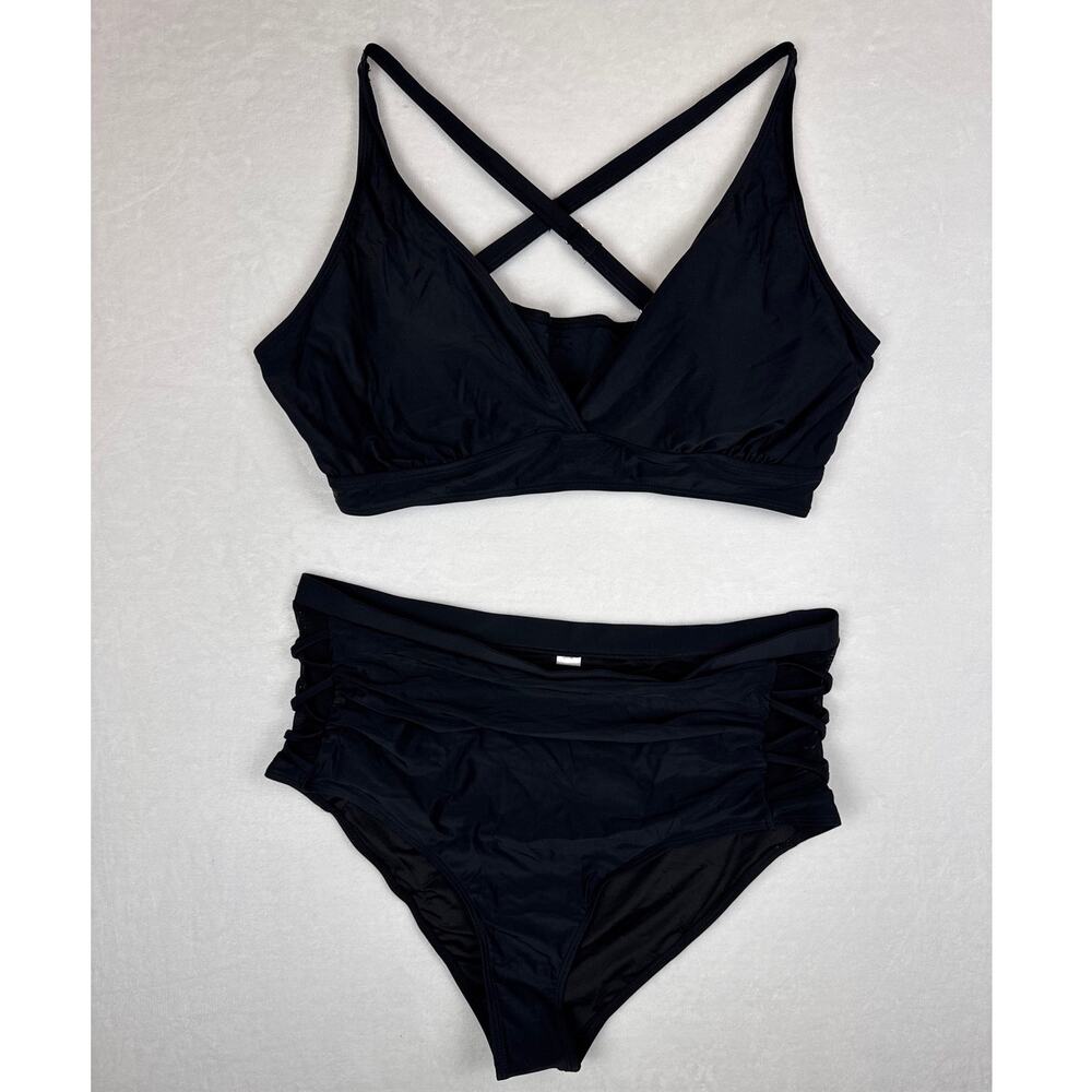 NWOT Black High Waisted Bikini with Criss Cross Sides & Adjustable Straps Sz 3XL